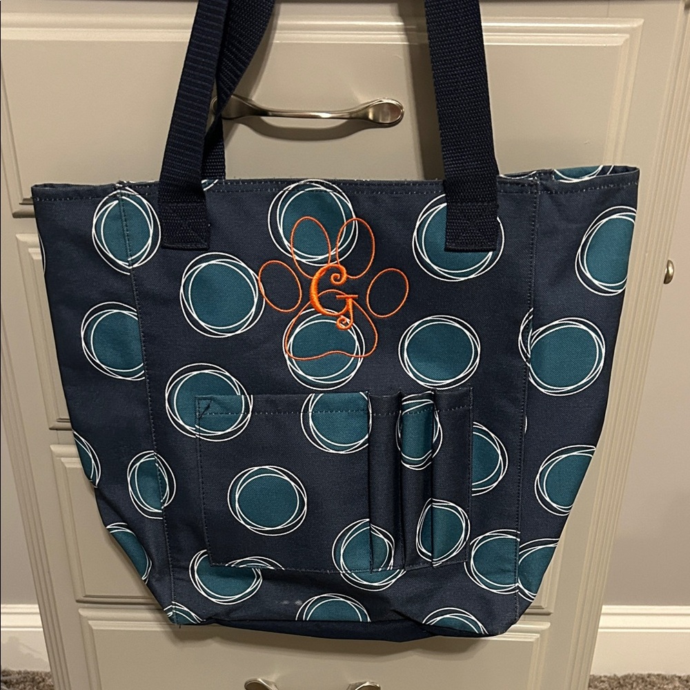 Navy Blue Circle Pattern Tote Bag